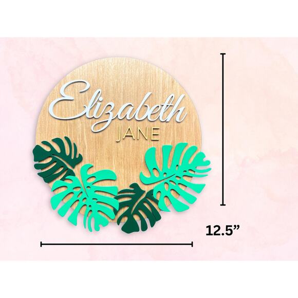 Custom Wooden Name Sign - Modern Tropical Monstera Leaves Personalized Gift - Picture 10 of 10